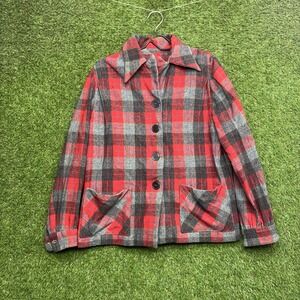Vintage Pendleton Virgin Wool Jacket Womens Large 49er Red Plaid Pockets Button